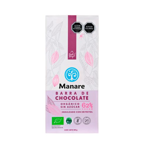 Chocolate sin Azúcar 62% Cacao Org 100 g
