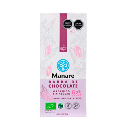 Chocolate sin Azúcar 62% Cacao Org 100 g