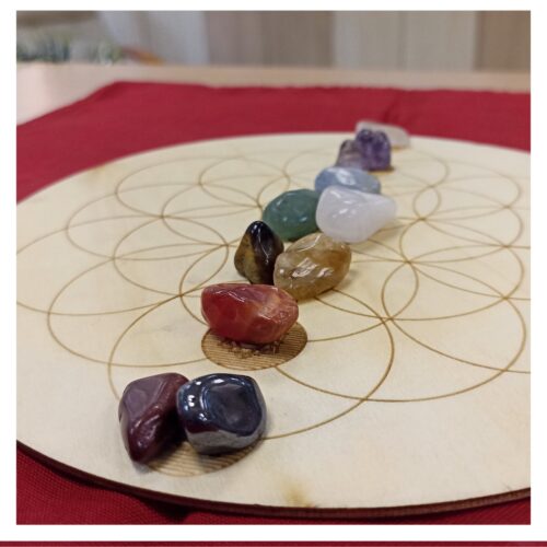 Pack Rejilla Simb. Flor de la Vida Chakras + Kit de Piedras - Imagen 3