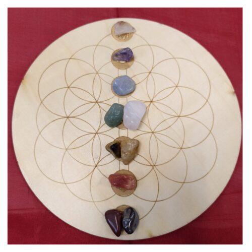 Pack Rejilla Simb. Flor de la Vida Chakras + Kit de Piedras - Imagen 2