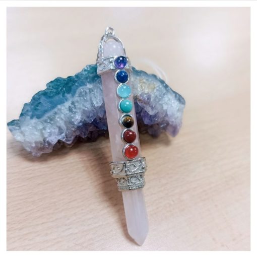 Pendulo Chakra Punta Cuarzo Rosado 8cm