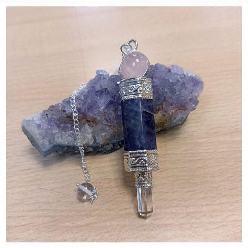 Pendulo Punta Cuarzo Cristal y Cuerpo Amatista 6cm